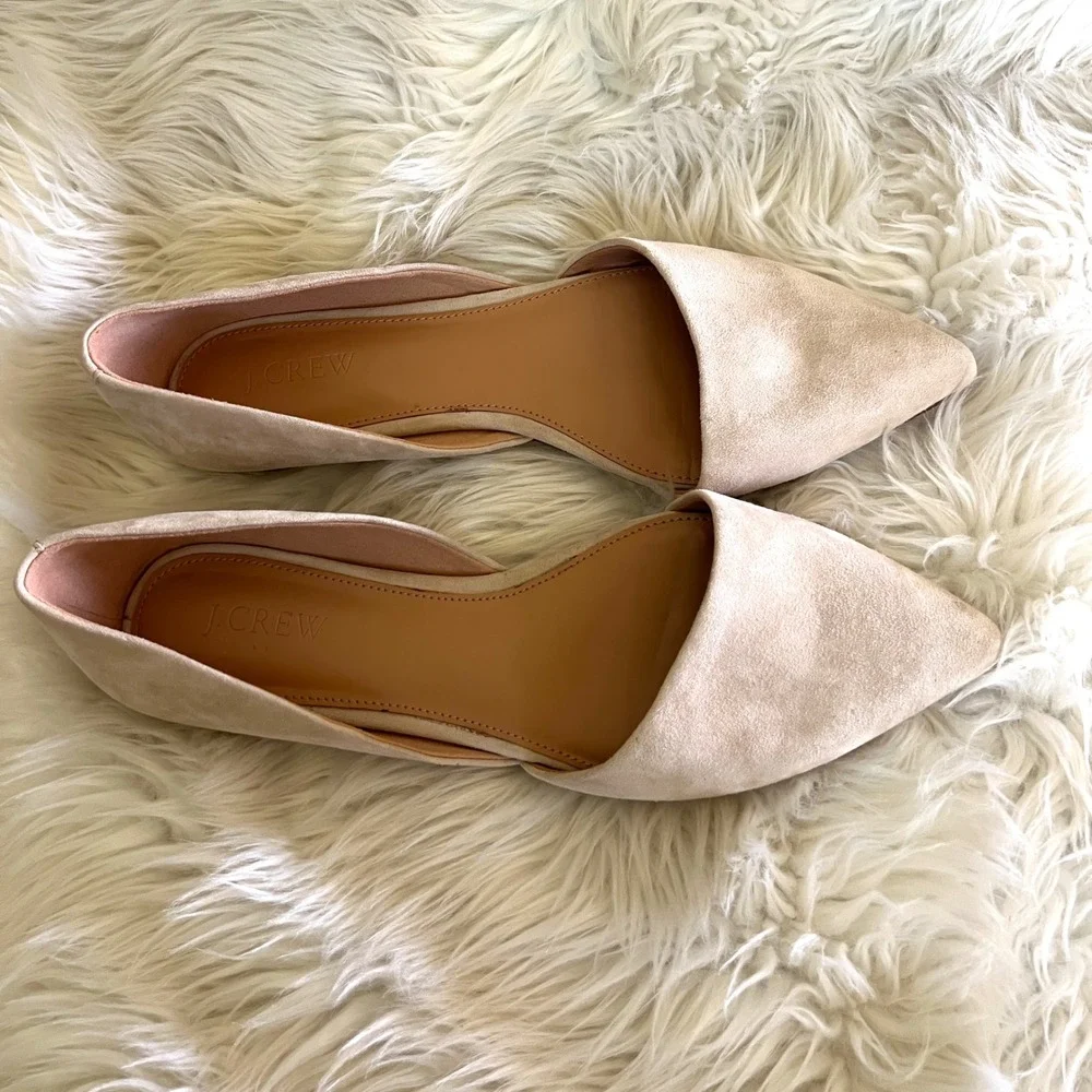 J.Crew Womens Suede d'Orsay Pointed Toe Flats Beige Sand Size 9